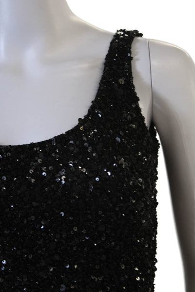 Theia Womens Bodycon Mini Dress Black Sequin Round Neck Sleeveless Size 0