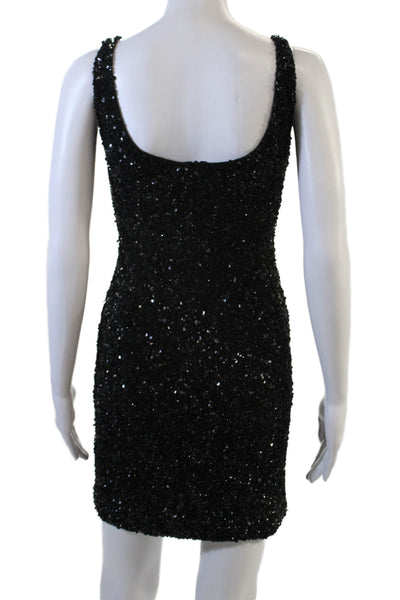 Theia Womens Bodycon Mini Dress Black Sequin Round Neck Sleeveless Size 0