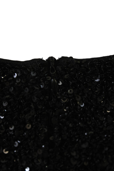 Theia Womens Bodycon Mini Dress Black Sequin Round Neck Sleeveless Size 0