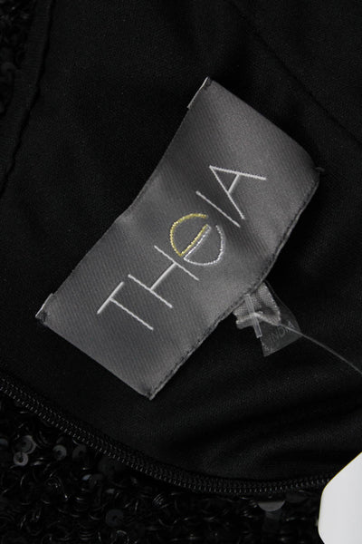 Theia Womens Bodycon Mini Dress Black Sequin Round Neck Sleeveless Size 0