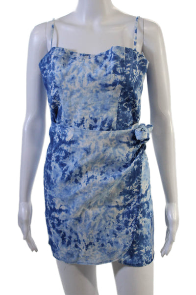 Reformation Womens Mini Sundress Blue Linen Square Neck Tie Size 0