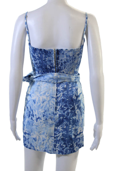 Reformation Womens Mini Sundress Blue Linen Square Neck Tie Size 0