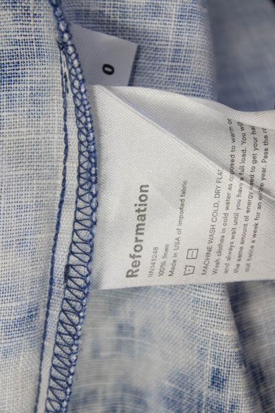 Reformation Womens Mini Sundress Blue Linen Square Neck Tie Size 0