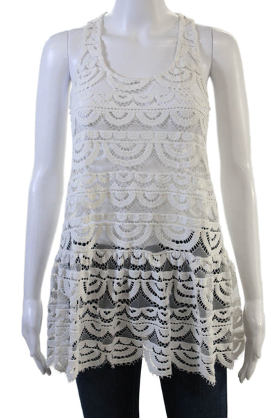 Pily Q Womens Sleeveless Tunic Top White Round Neck Size S
