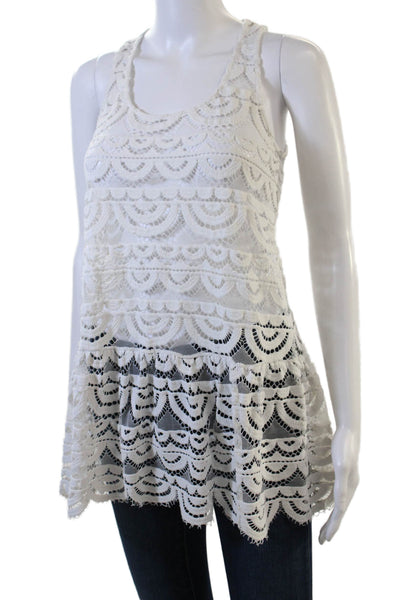 Pily Q Womens Sleeveless Tunic Top White Round Neck Size S
