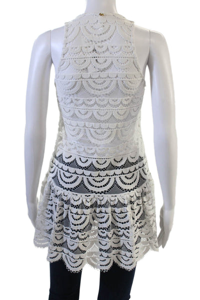 Pily Q Womens Sleeveless Tunic Top White Round Neck Size S