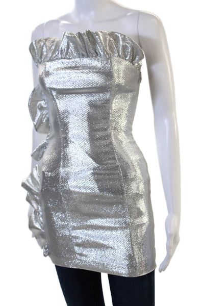 NBD Womens Bodycon Mini Blouse Gray Sleeveless Zip Fall Size XS