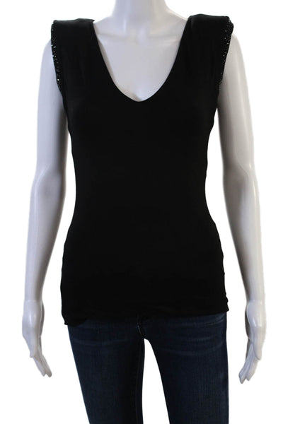 Maje Womens Black V-Neck Jersey Tank Sleeveless Designer Size 1