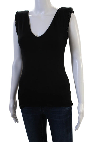 Maje Womens Black V-Neck Jersey Tank Sleeveless Designer Size 1