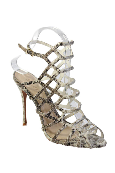 Schutz Womens Strappy Animal Print Sandals Beige Gray Size 7B