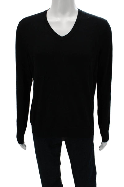 Banana Republic Mens Black Silk V-Neck Pullover Sweater Long Sleeve Size L