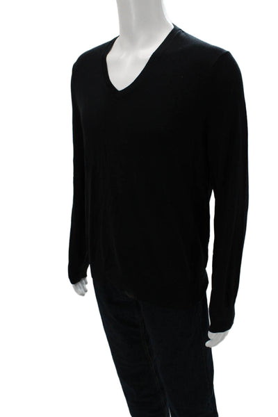 Banana Republic Mens Black Silk V-Neck Pullover Sweater Long Sleeve Size L