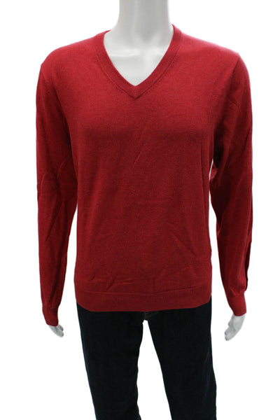 Brooks Brothers Mens V Neck Pullover Sweater Red Supima Cotton Size L