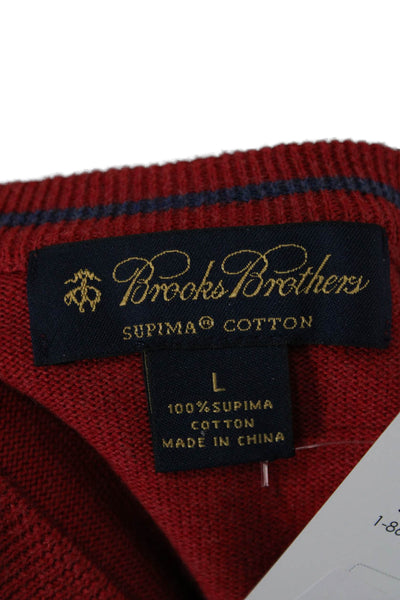 Brooks Brothers Mens V Neck Pullover Sweater Red Supima Cotton Size L