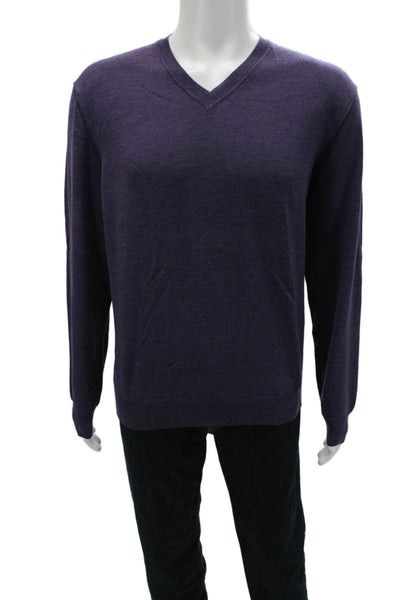Black Brown 1826 Mens Merino Wool V-Neck Pullover Sweater Purple Size L