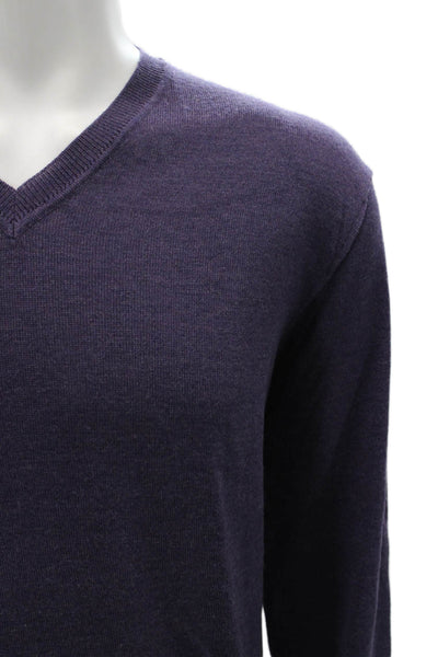 Black Brown 1826 Mens Merino Wool V-Neck Pullover Sweater Purple Size L
