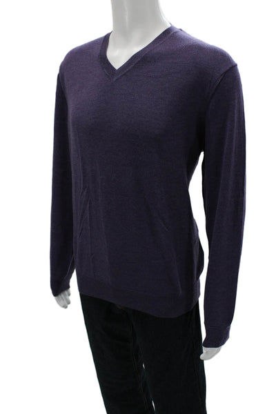 Black Brown 1826 Mens Merino Wool V-Neck Pullover Sweater Purple Size L