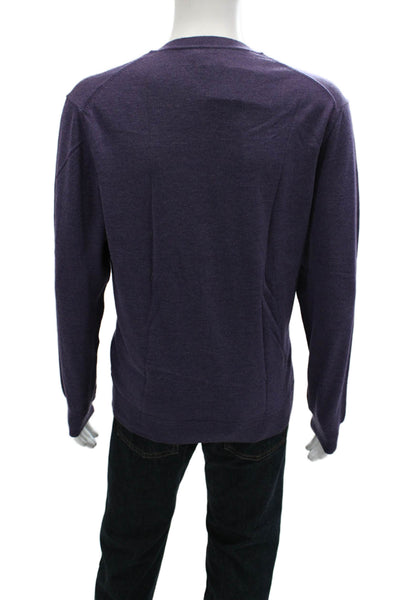 Black Brown 1826 Mens Merino Wool V-Neck Pullover Sweater Purple Size L