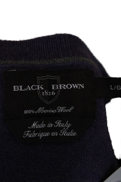 Black Brown 1826 Mens Merino Wool V-Neck Pullover Sweater Purple Size L