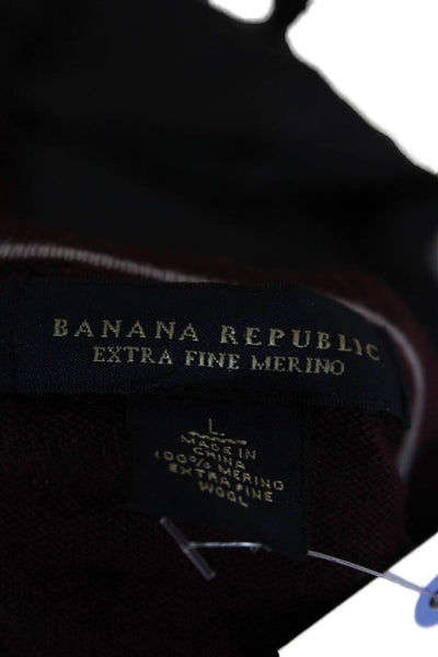 Banana Republic Mens Pullover V Neck Merino Wool Sweater Purple Size L