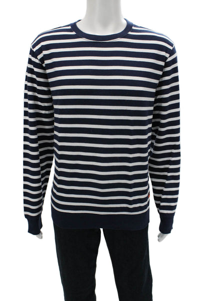 Brooks Brothers Mens Pullover Sweatshirt Dark Blue Striped Cotton Size L