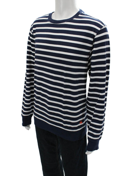 Brooks Brothers Mens Pullover Sweatshirt Dark Blue Striped Cotton Size L