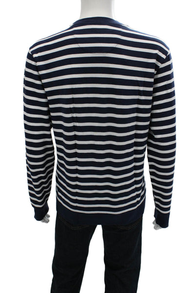 Brooks Brothers Mens Pullover Sweatshirt Dark Blue Striped Cotton Size L