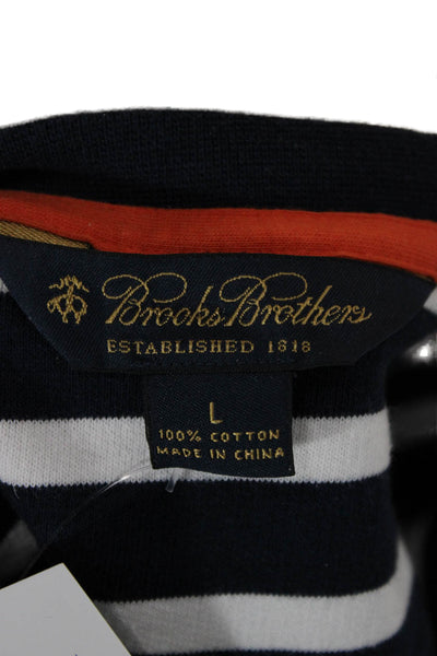 Brooks Brothers Mens Pullover Sweatshirt Dark Blue Striped Cotton Size L