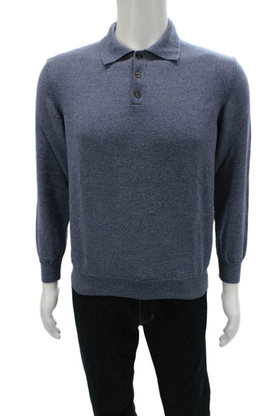 Black Brown 1826 Mens Collared Button Pullover Blue Italian Merino Wool Size L