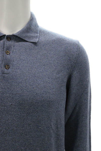 Black Brown 1826 Mens Collared Button Pullover Blue Italian Merino Wool Size L