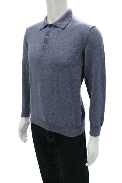 Black Brown 1826 Mens Collared Button Pullover Blue Italian Merino Wool Size L