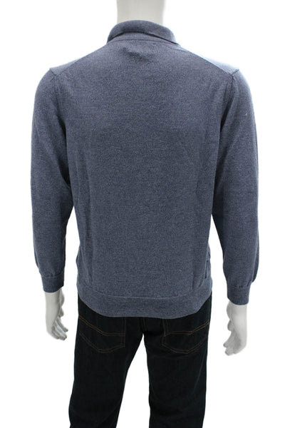 Black Brown 1826 Mens Collared Button Pullover Blue Italian Merino Wool Size L