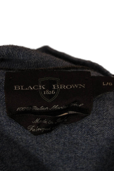 Black Brown 1826 Mens Collared Button Pullover Blue Italian Merino Wool Size L