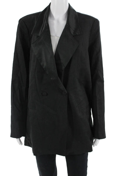 We Wore What Unisex Black Tencel Collared Blazer Button Long Sleeve Size L