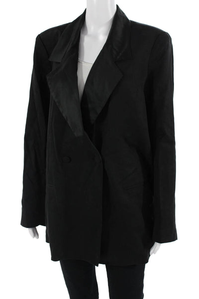 We Wore What Unisex Black Tencel Collared Blazer Button Long Sleeve Size L