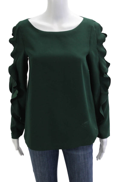 Club Monaco Womens Petite Green Rayon Linen Blouse Long Sleeve Size S