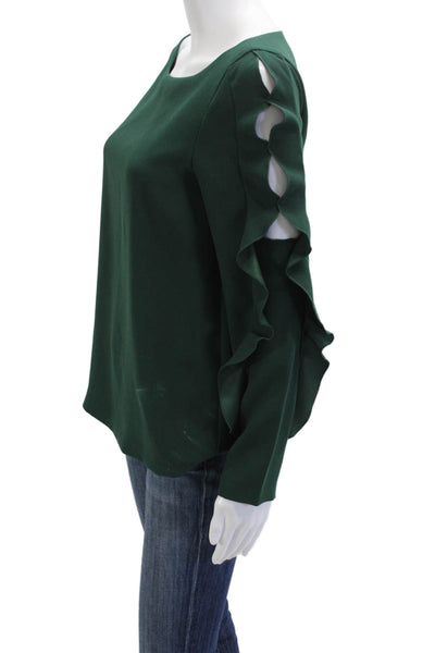 Club Monaco Womens Petite Green Rayon Linen Blouse Long Sleeve Size S