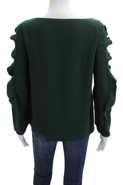 Club Monaco Womens Petite Green Rayon Linen Blouse Long Sleeve Size S
