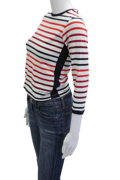 Jacadi Girls Striped Crew Neck Long Sleeve Top White Red Blue Size M