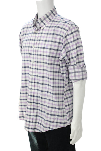 Brooks Brothers Mens Button Front Collared Plaid Regent Shirt White Purple Large