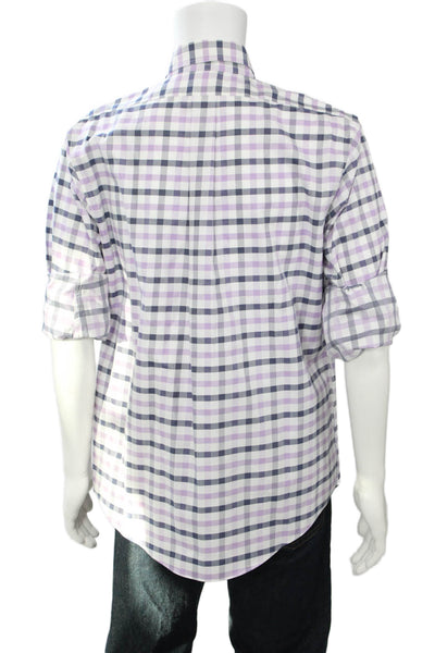 Brooks Brothers Mens Button Front Collared Plaid Regent Shirt White Purple Large