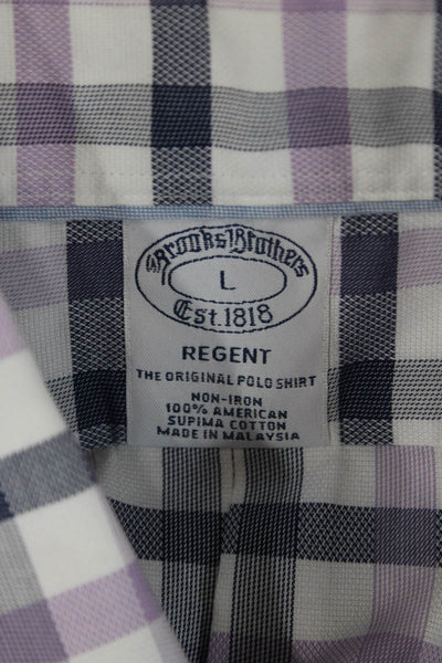 Brooks Brothers Mens Button Front Collared Plaid Regent Shirt White Purple Large