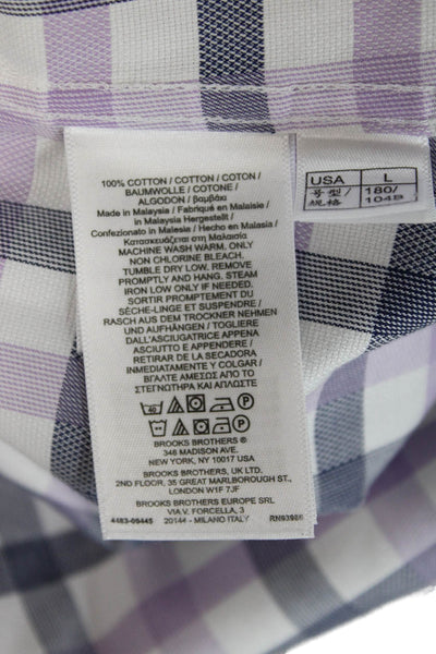 Brooks Brothers Mens Button Front Collared Plaid Regent Shirt White Purple Large