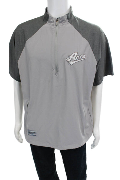 Rawlings Mens Gray Stand-Up Mock Neck Short Sleeve Polyester Spandex Size L