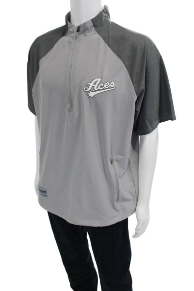 Rawlings Mens Gray Stand-Up Mock Neck Short Sleeve Polyester Spandex Size L