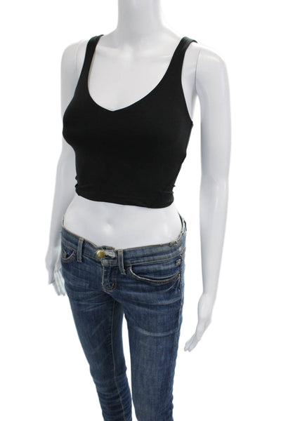 Lululemon Womens Cropped Tank Black V Neck Sleeveless Nylon Lycra Size 0
