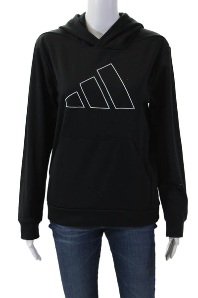 Adidas Womens Pullover Hoodie Black Graphic Polyester Long Sleeve Size L