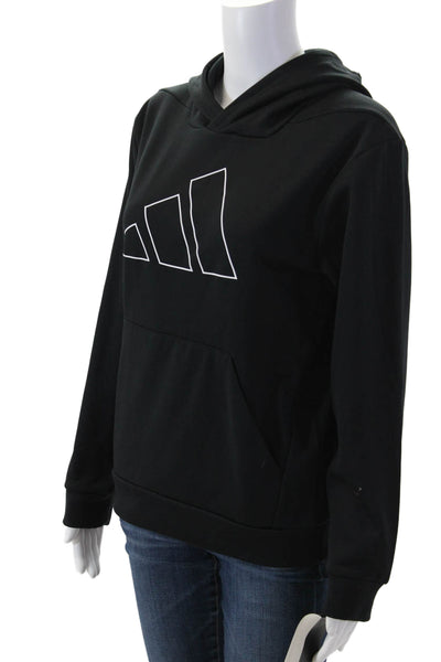 Adidas Womens Pullover Hoodie Black Graphic Polyester Long Sleeve Size L