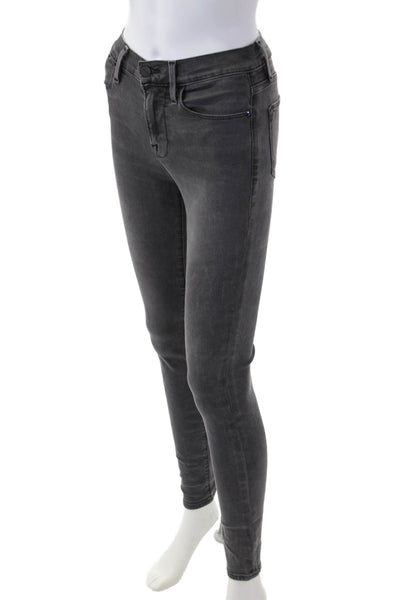 Frame Women Skinny Jeggings Dark Gray Button Mid Rise Size 24