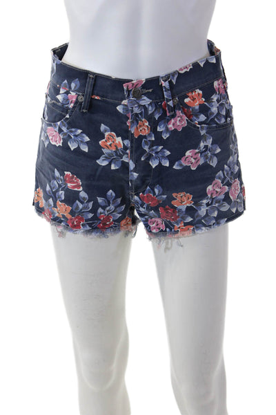 Citizens of Humanity Unisex Dark Blue Floral Cotton Lycra Button Shorts Size 26